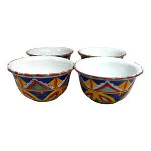 Deruta Sberna Italian Pottery Dipinto A Mano 6" Round Bowls Folk Art Set of 4